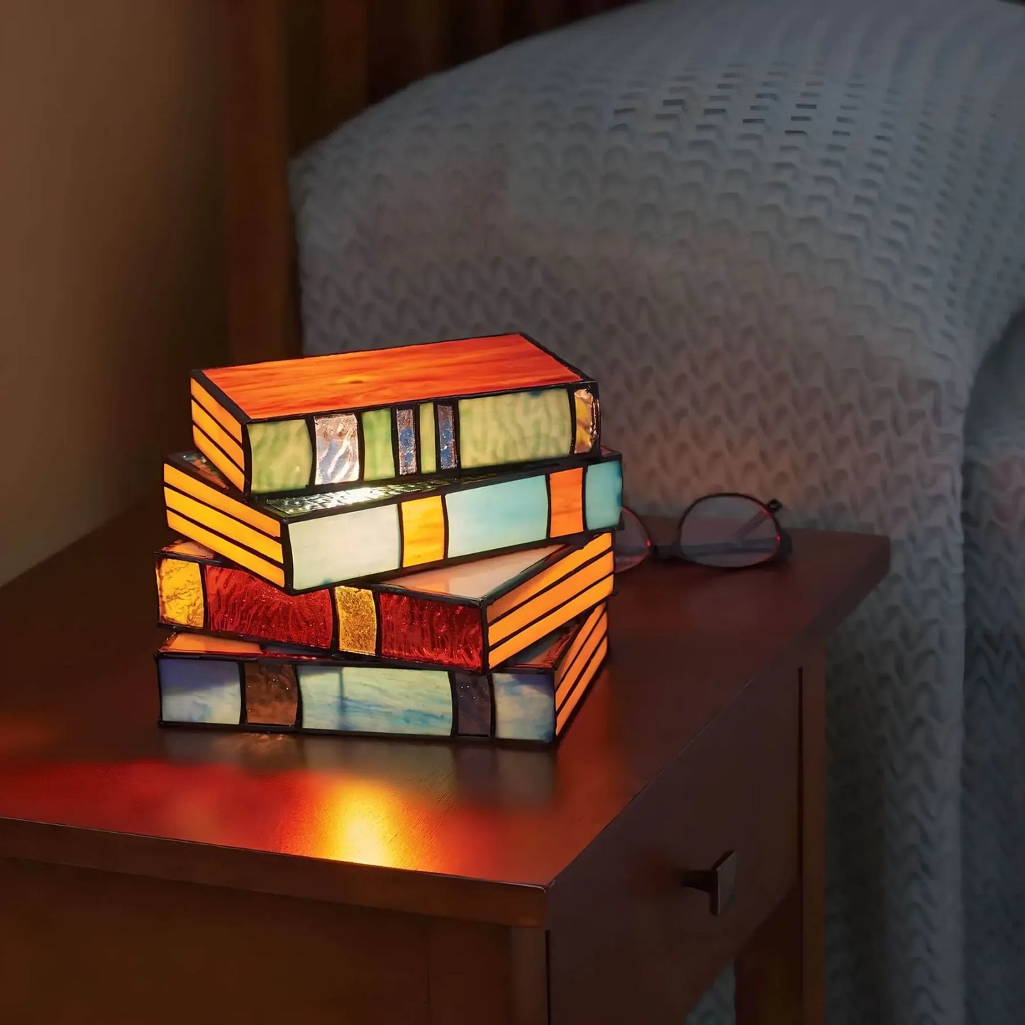 Stained Glass Book Lamp Handcrafted Art