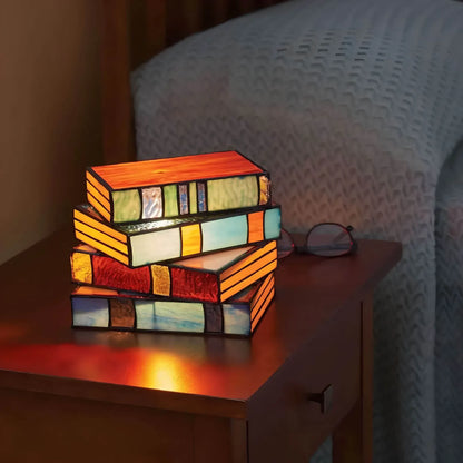 Stained Glass Book Lamp Handcrafted Art