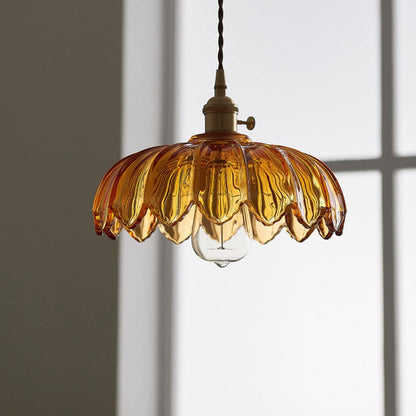 Vintage Flower Pendant Lamp Coloured Glass