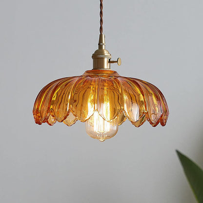 Vintage Flower Pendant Lamp Coloured Glass