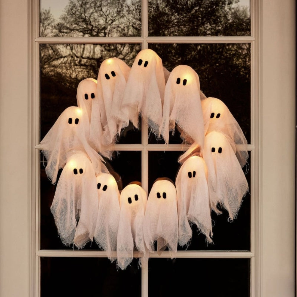 Halloween Decoration Ghost Wreath LED