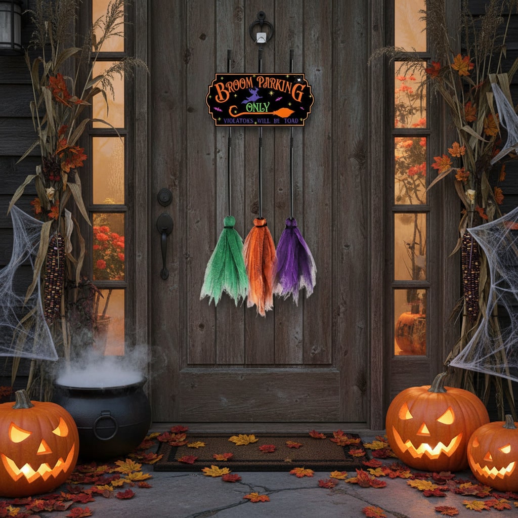 Halloween Decoration Sign Broom Parking Fun