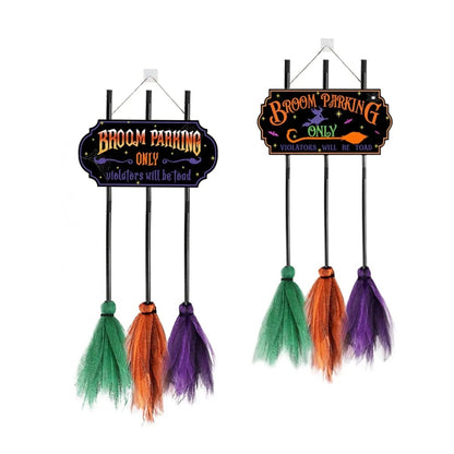 Halloween Decoration Sign Broom Parking Fun
