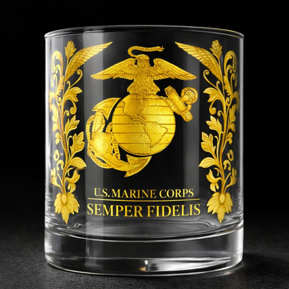 Whiskey Glass Military Veteran Gold Embossed