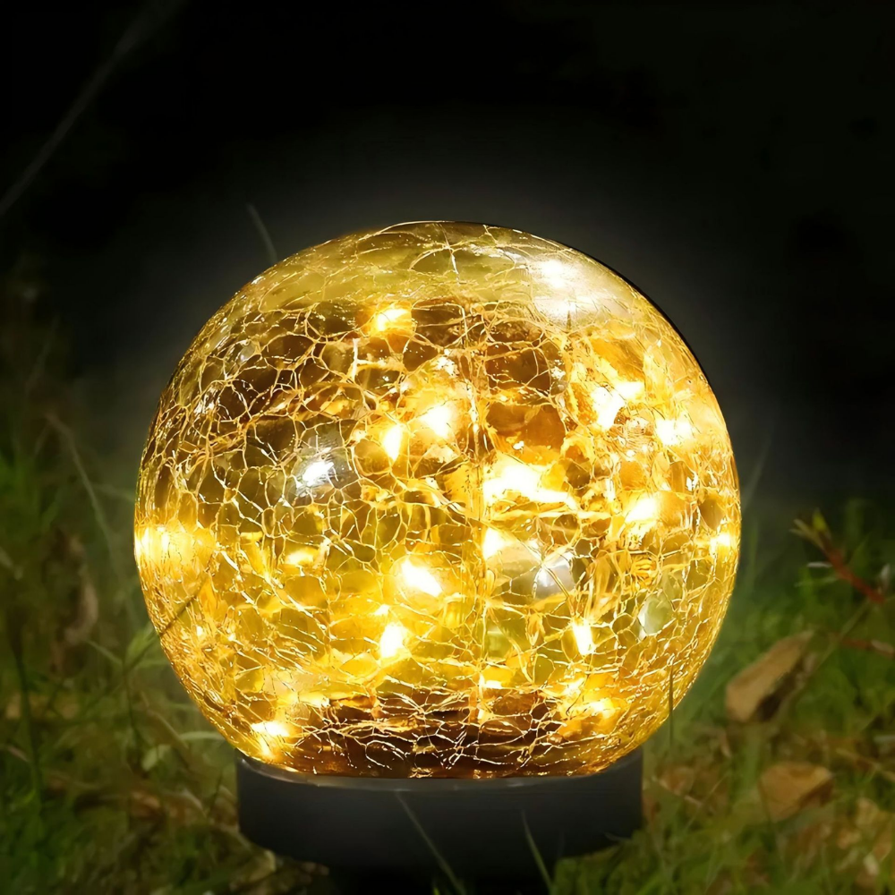 Solar Lights Orb Crackle Glass Sphere Path