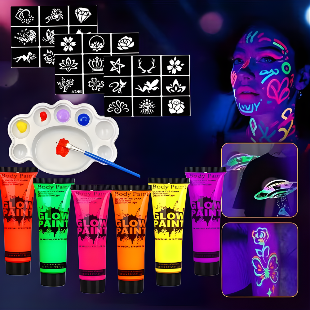 Soccer Ball UV Glow Body Paint Set