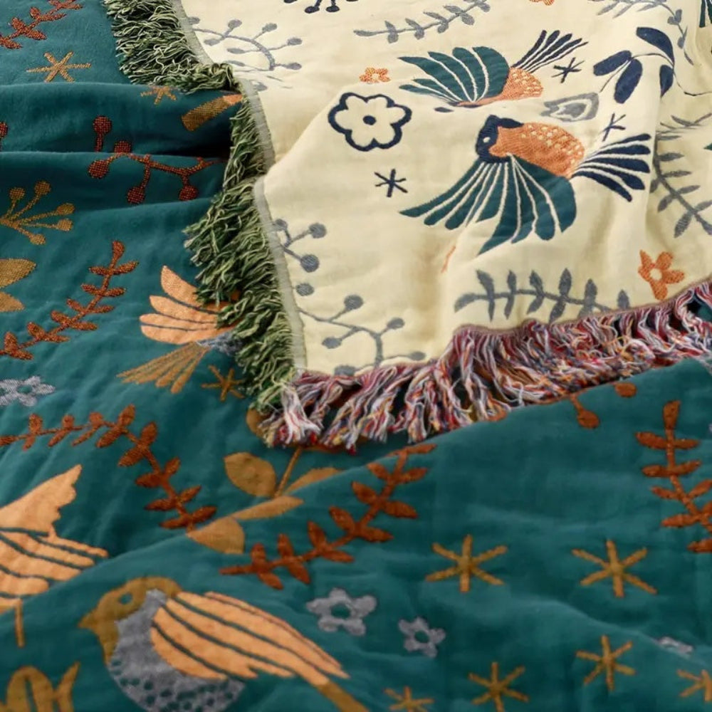 Blanket Throw Scandinavian Bird Reversible