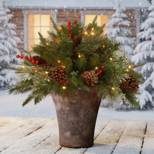 LED Evergreen Urn Filler Festive Holiday