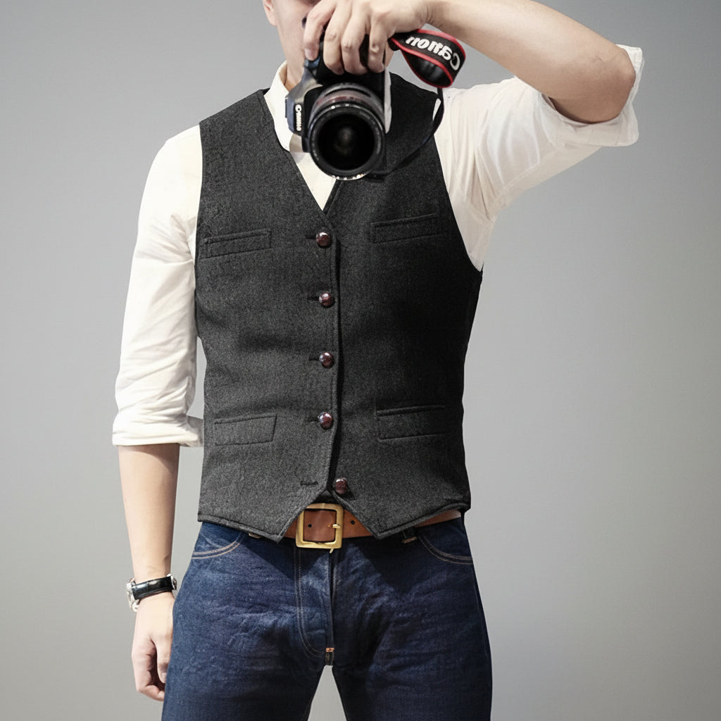 Men's Button Up Vest Sleeveless Casual