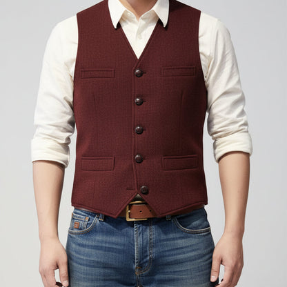 Men's Button Up Vest Sleeveless Casual