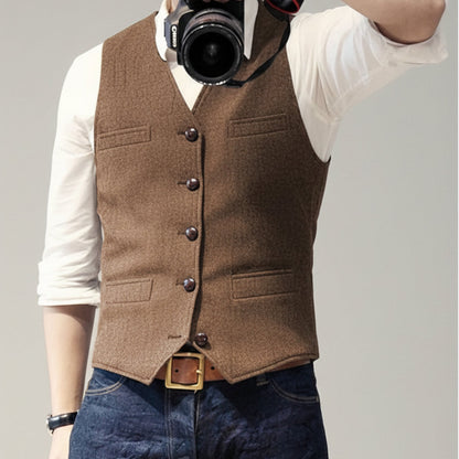 Men's Button Up Vest Sleeveless Casual