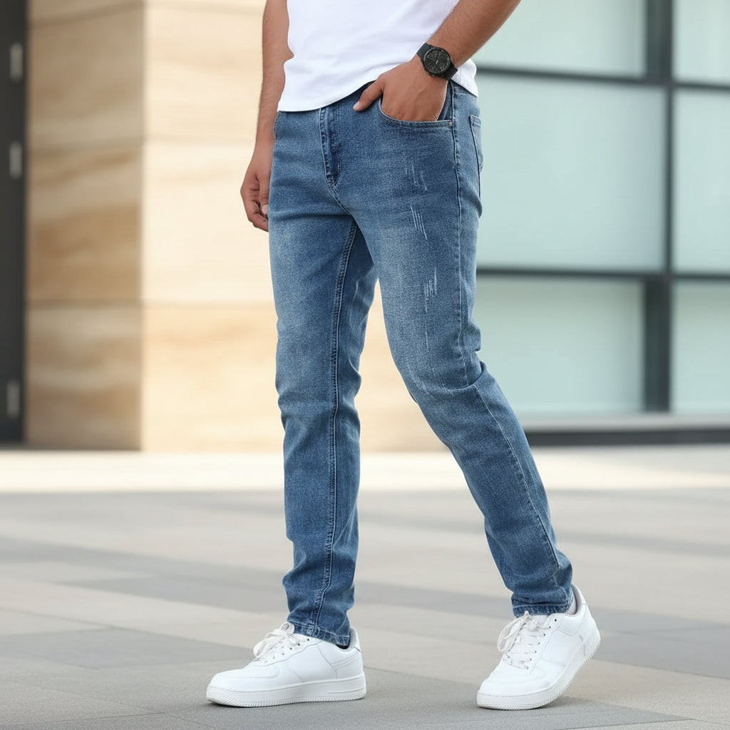 Men's Casual Denim Jeans Pockets Fit
