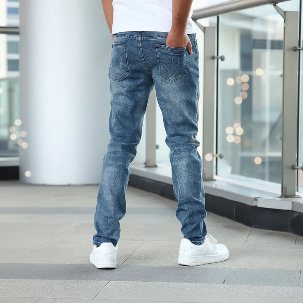 Men's Casual Denim Jeans Pockets Fit