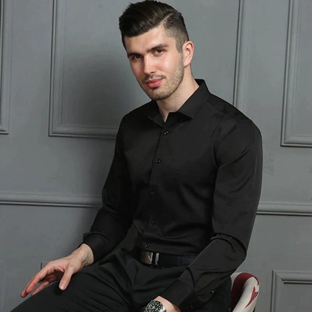 Mens Dress Shirt Stretch Fit Long Sleeve