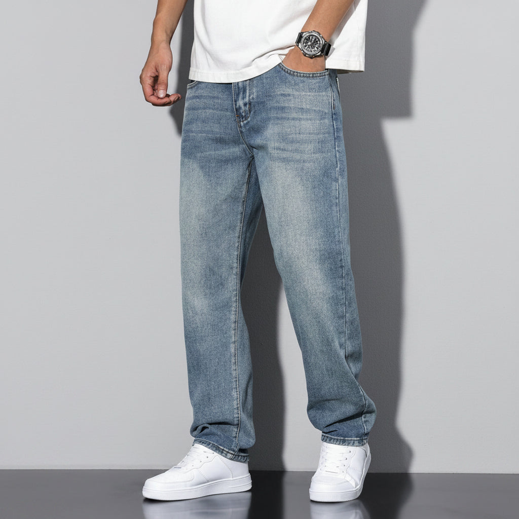 Men's Straight Leg Washed Jeans Casual Wear