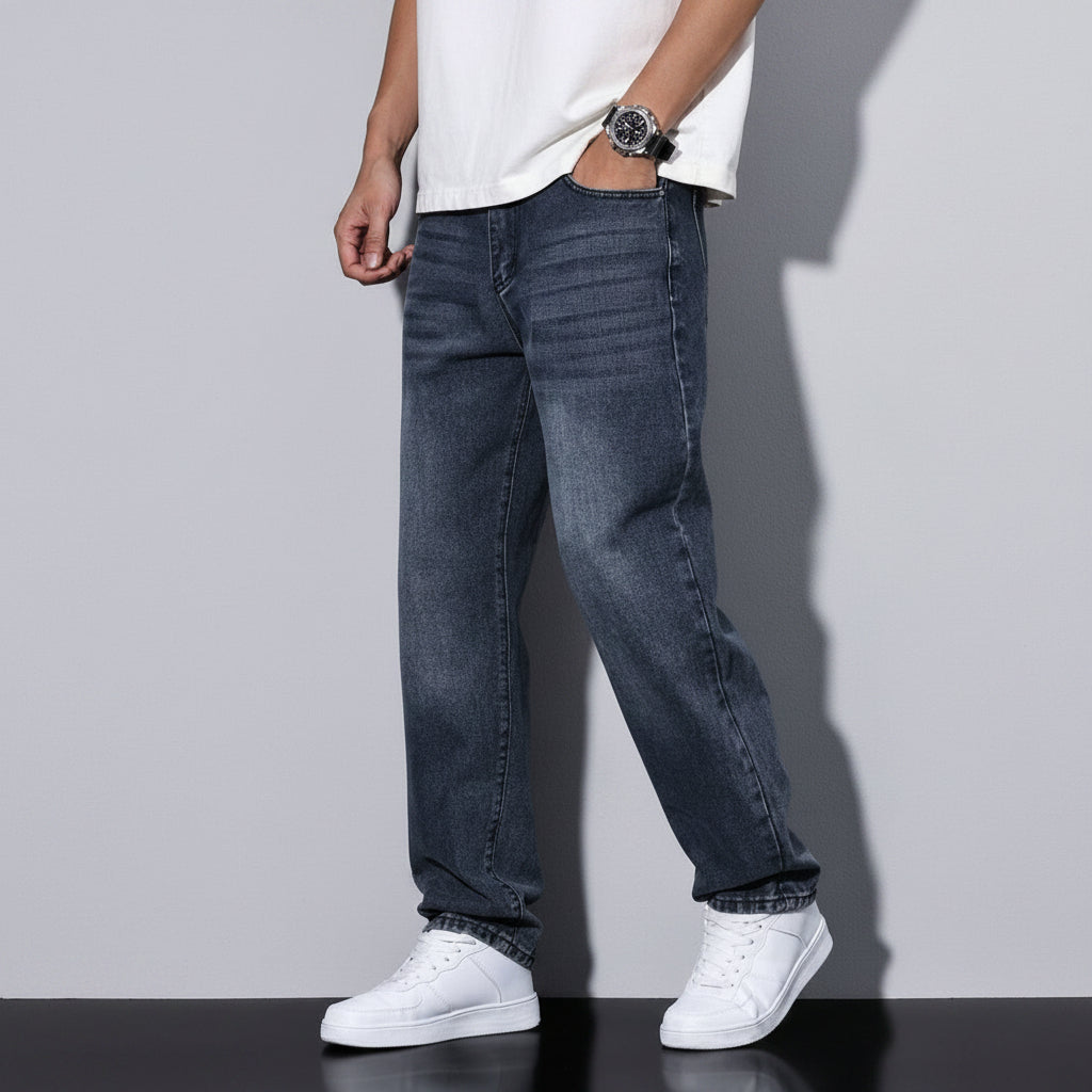 Men's Straight Leg Washed Jeans Casual Wear