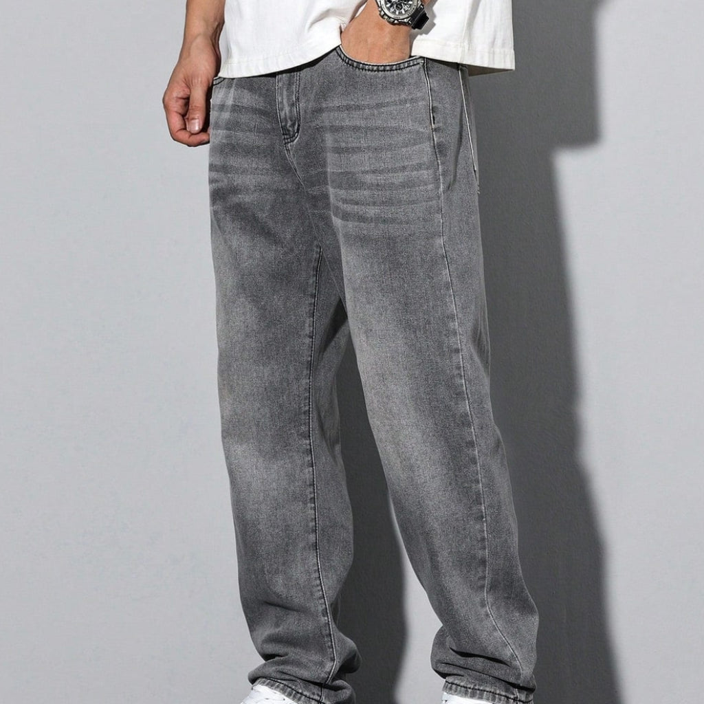 Men's Straight Leg Washed Jeans Casual Wear