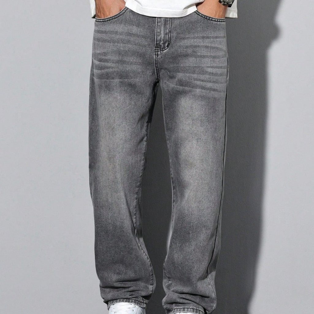 Men's Straight Leg Washed Jeans Casual Wear