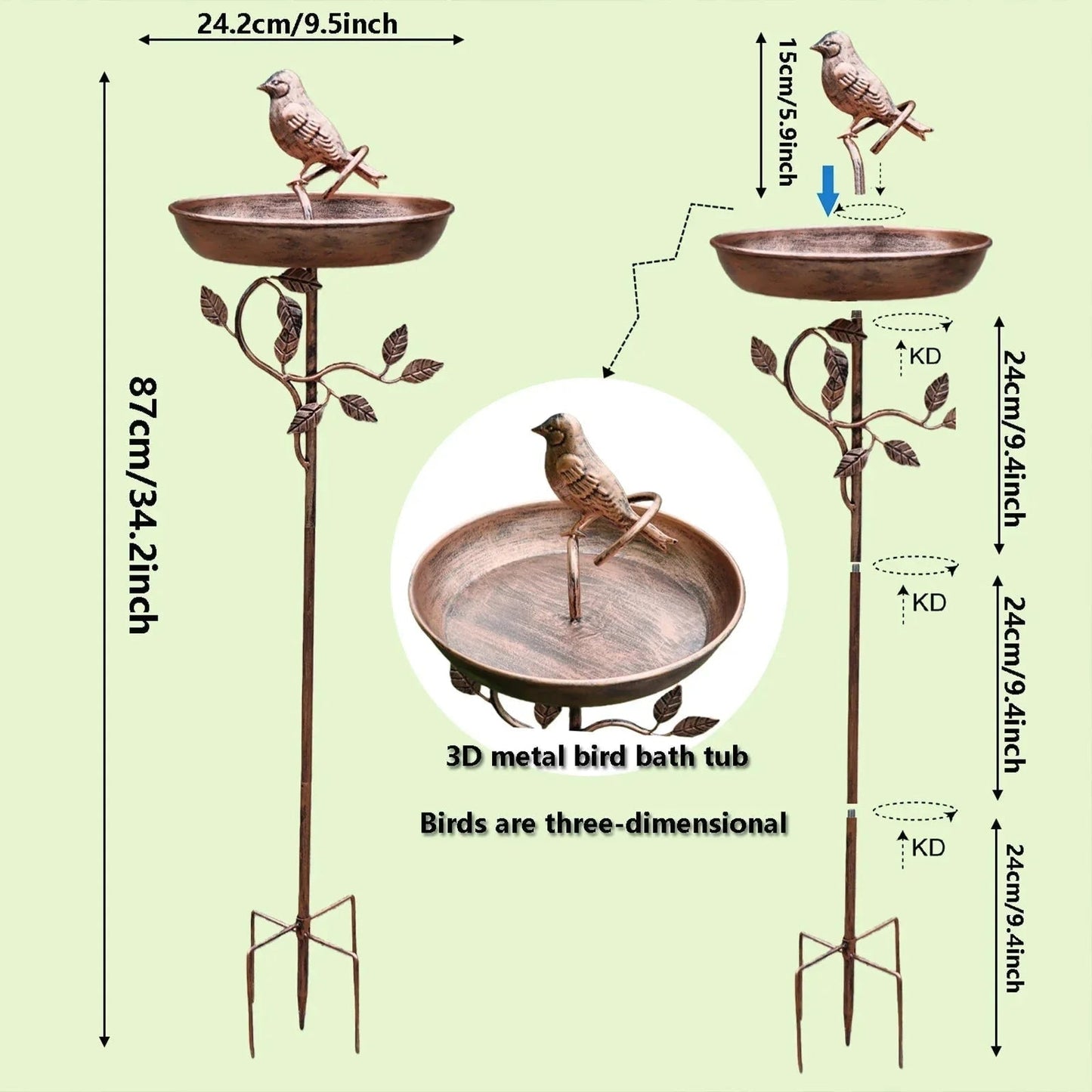 Metal Bird Bath Garden Decor Decorative