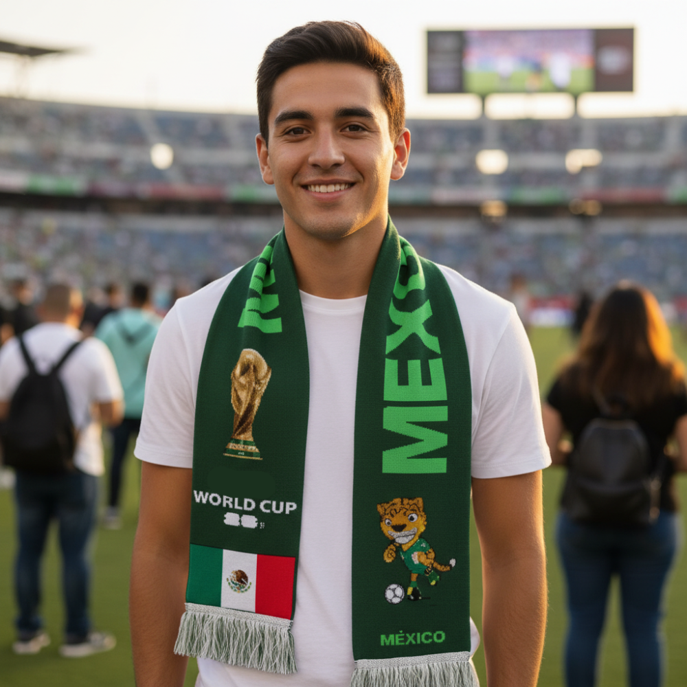 Mexico Flag Soccer Scarf Fringe Knit