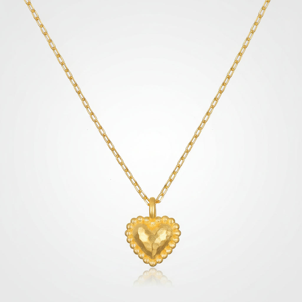 Necklace Gold Heart Hammered Pendant Chain