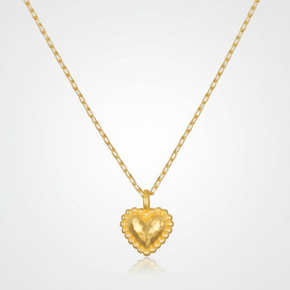 Necklace Gold Heart Hammered Pendant Chain
