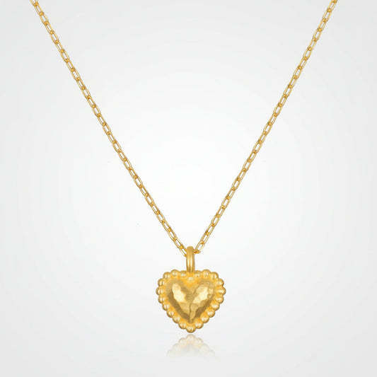 Necklace Gold Heart Hammered Pendant Chain