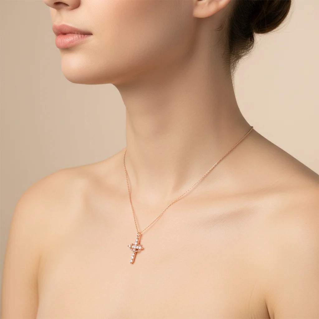 Cross Necklace Crown Pendant Gold Silver