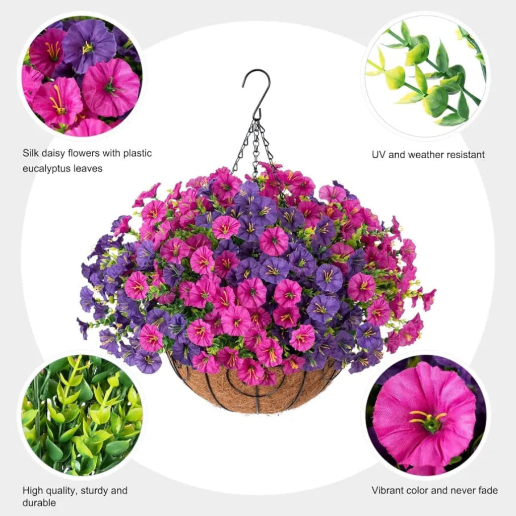 Silk Flowers Hanging Basket Indoor Outdoor