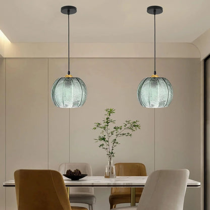 Pumpkin Ribbed Glass Pendant Lamp Retro