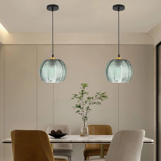 Pumpkin Ribbed Glass Pendant Lamp Retro