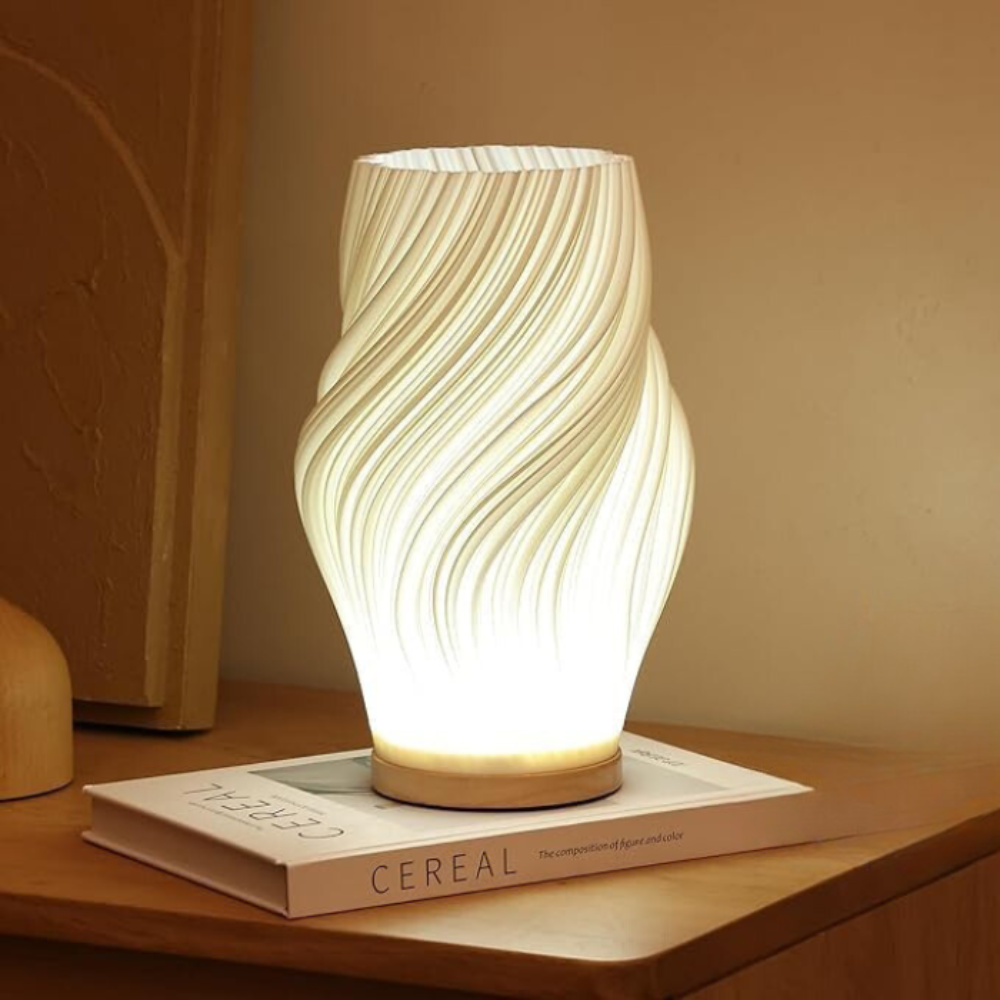 Table Lamp Modern Wave USB Dimmable Wood
