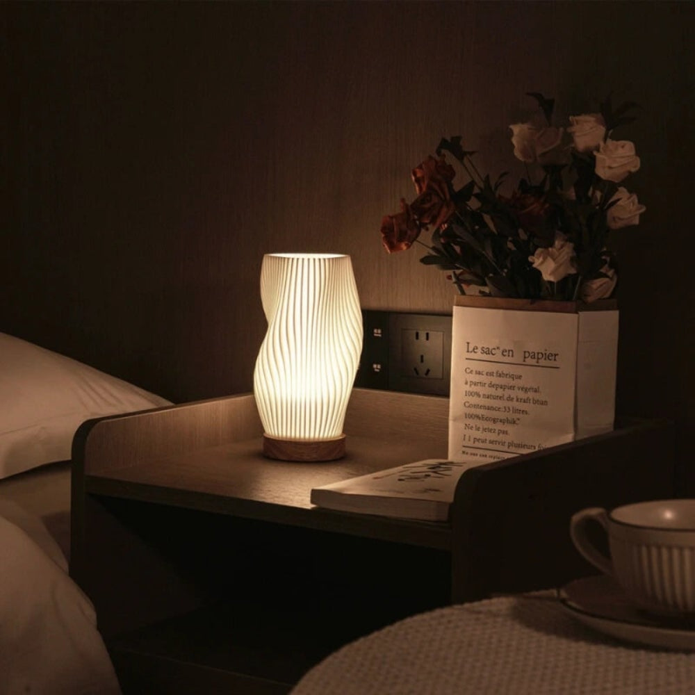 Table Lamp Modern Wave USB Dimmable Wood