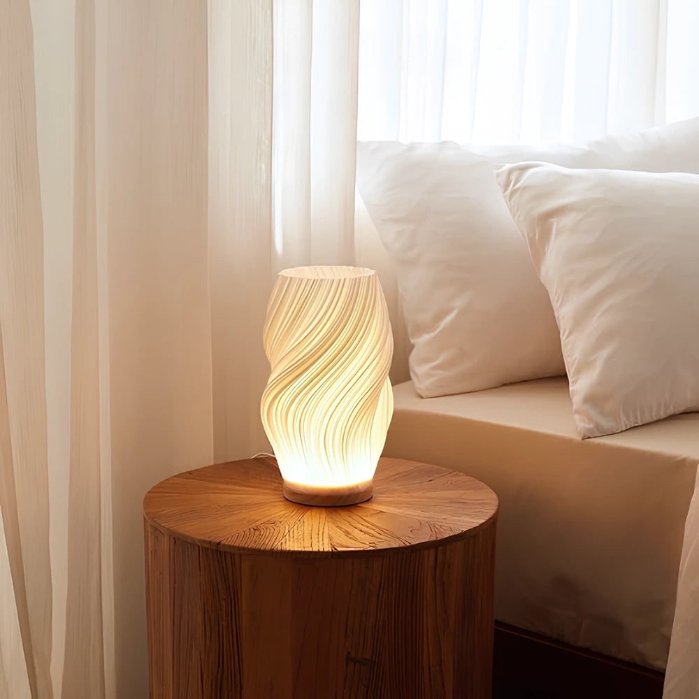 Table Lamp Modern Wave USB Dimmable Wood