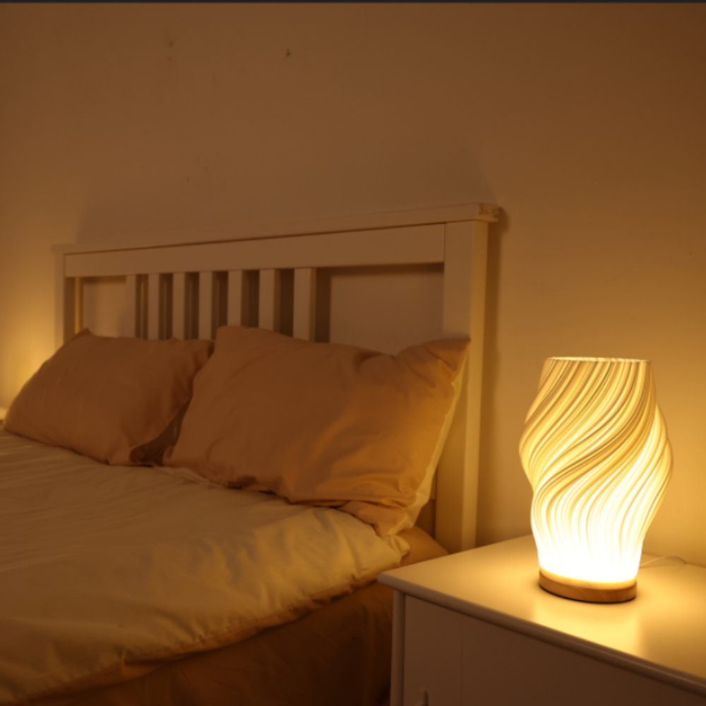 Table Lamp Modern Wave USB Dimmable Wood