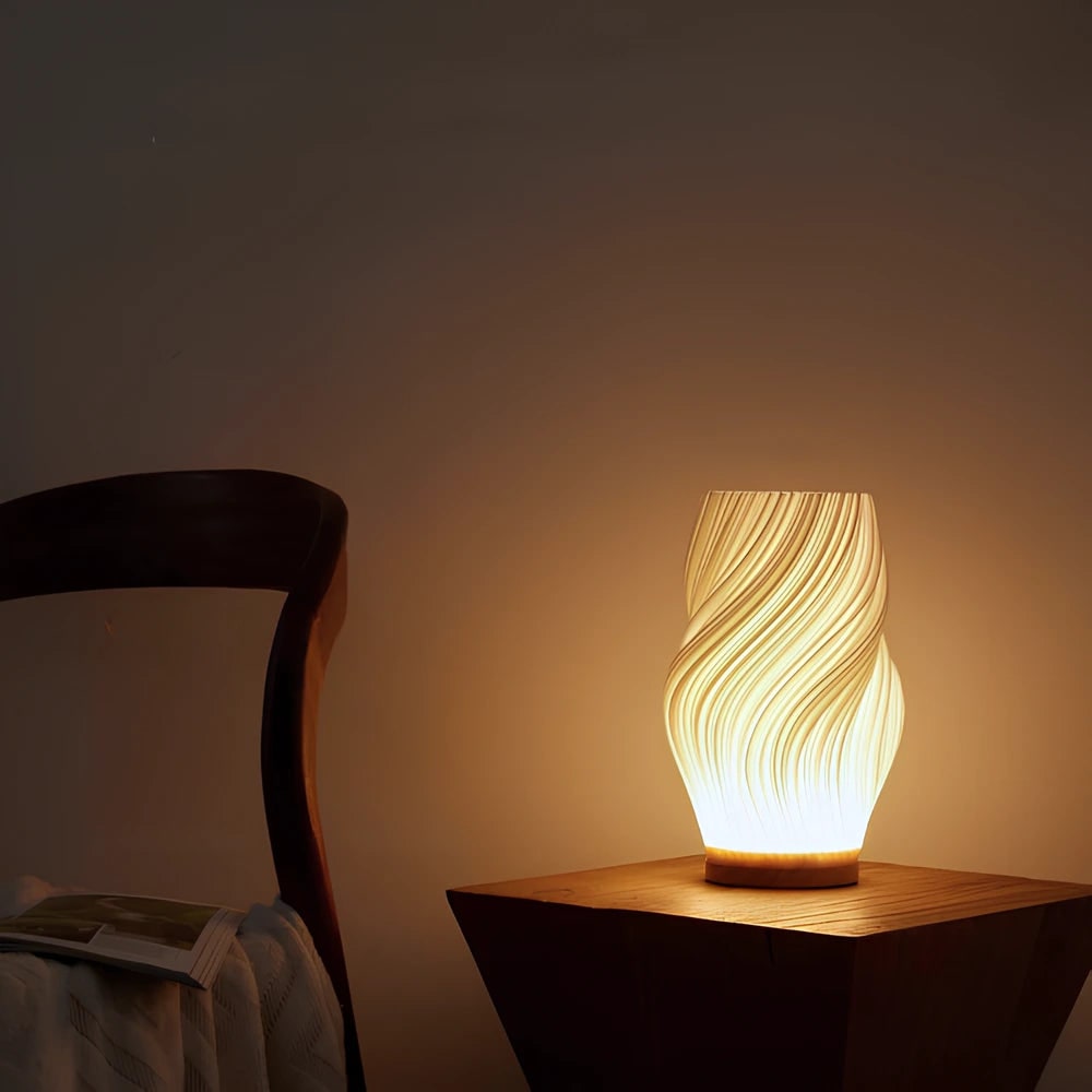 Table Lamp Modern Wave USB Dimmable Wood