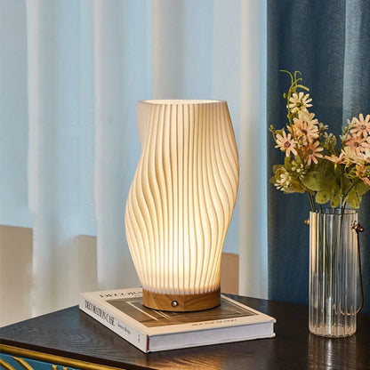 Table Lamp Modern Wave USB Dimmable Wood