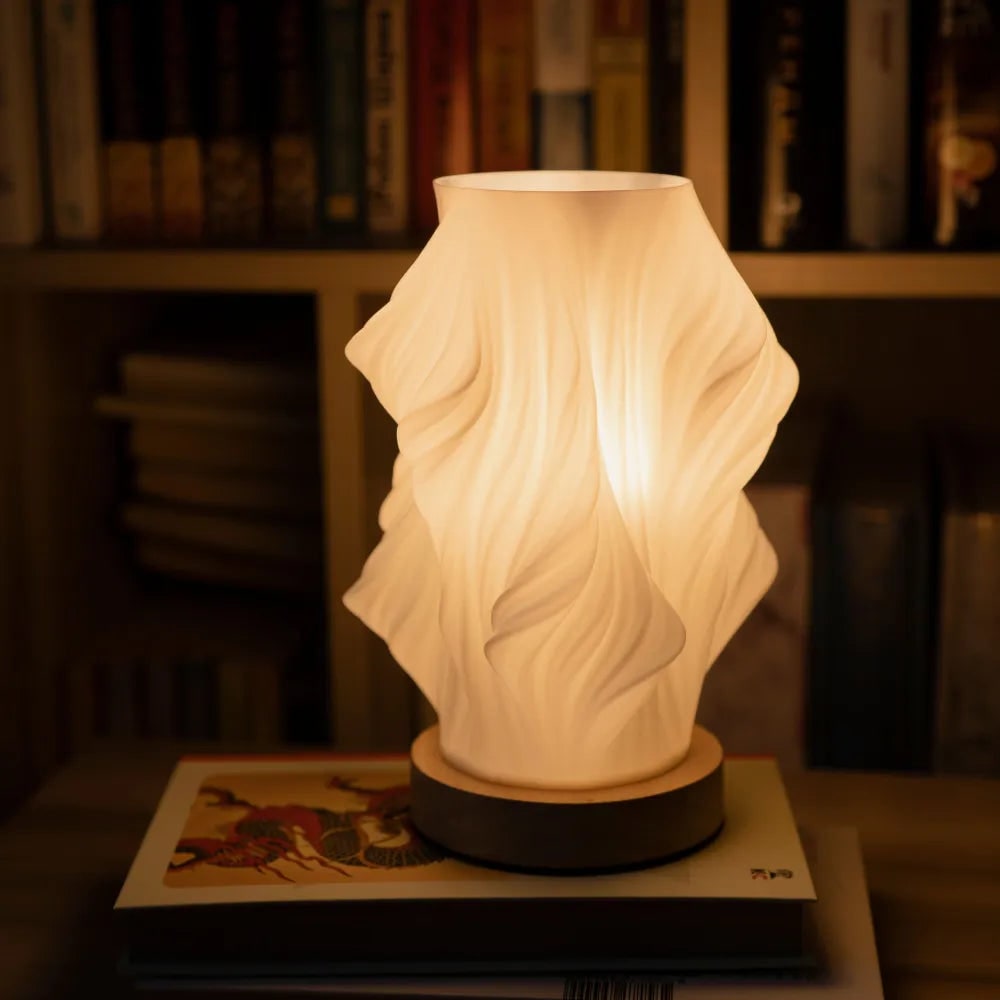 Table Lamp Modern Wave USB Dimmable Wood