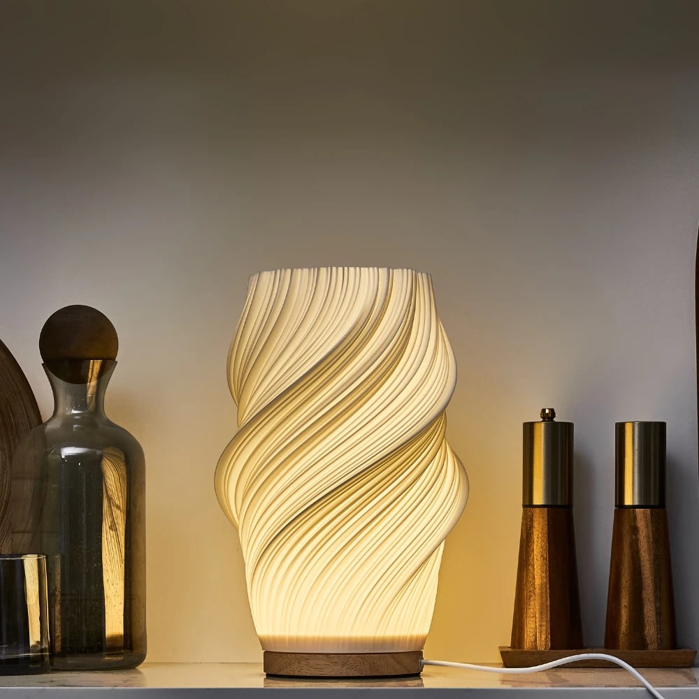 Table Lamp Modern Wave USB Dimmable Wood