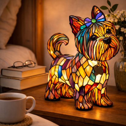 Colorful Dog Table Lamp Stained Glass LED