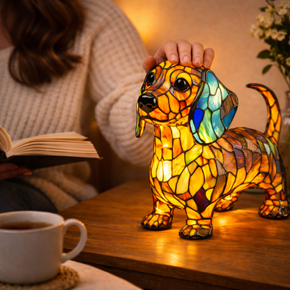 Colorful Dog Table Lamp Stained Glass LED