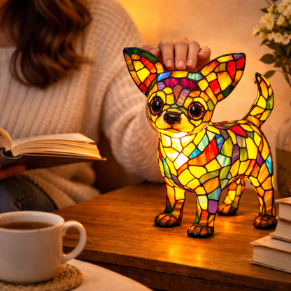 Colorful Dog Table Lamp Stained Glass LED