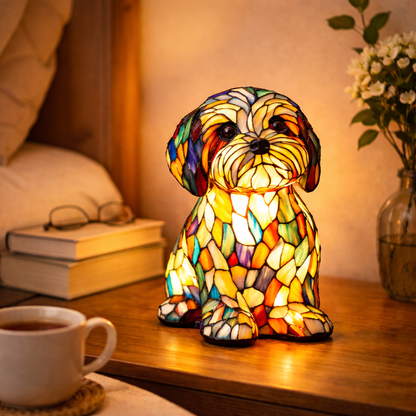 Colorful Dog Table Lamp Stained Glass LED