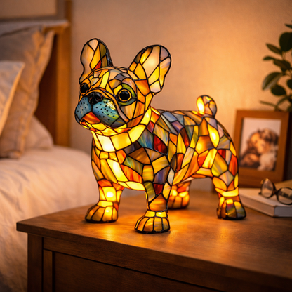 Colorful Dog Table Lamp Stained Glass LED