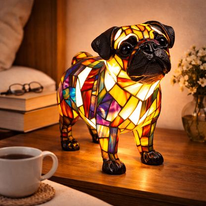 Colorful Dog Table Lamp Stained Glass LED