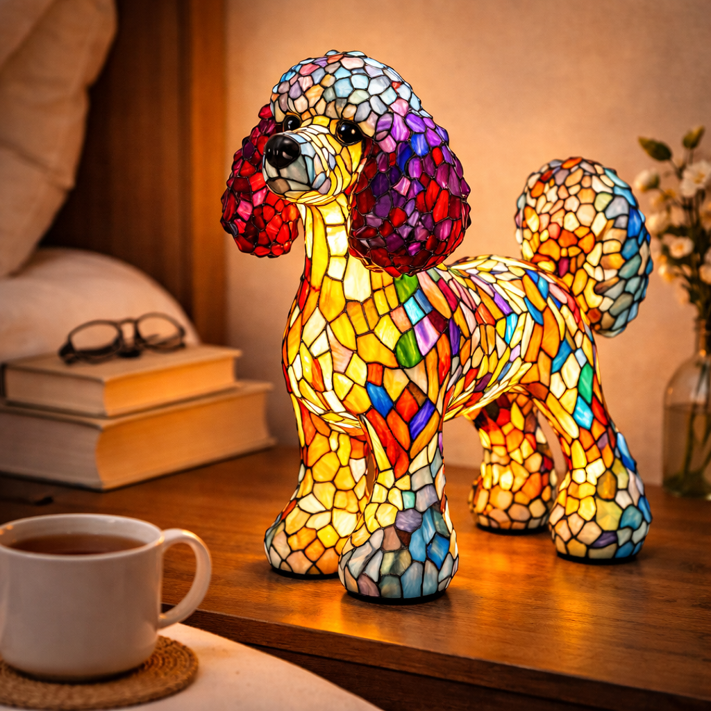 Colorful Dog Table Lamp Stained Glass LED