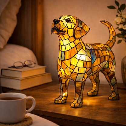 Colorful Dog Table Lamp Stained Glass LED