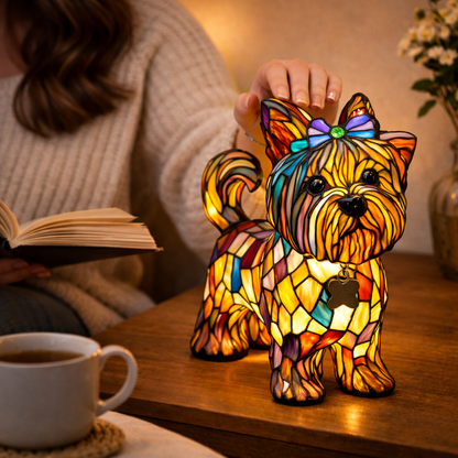 Colorful Dog Table Lamp Stained Glass LED