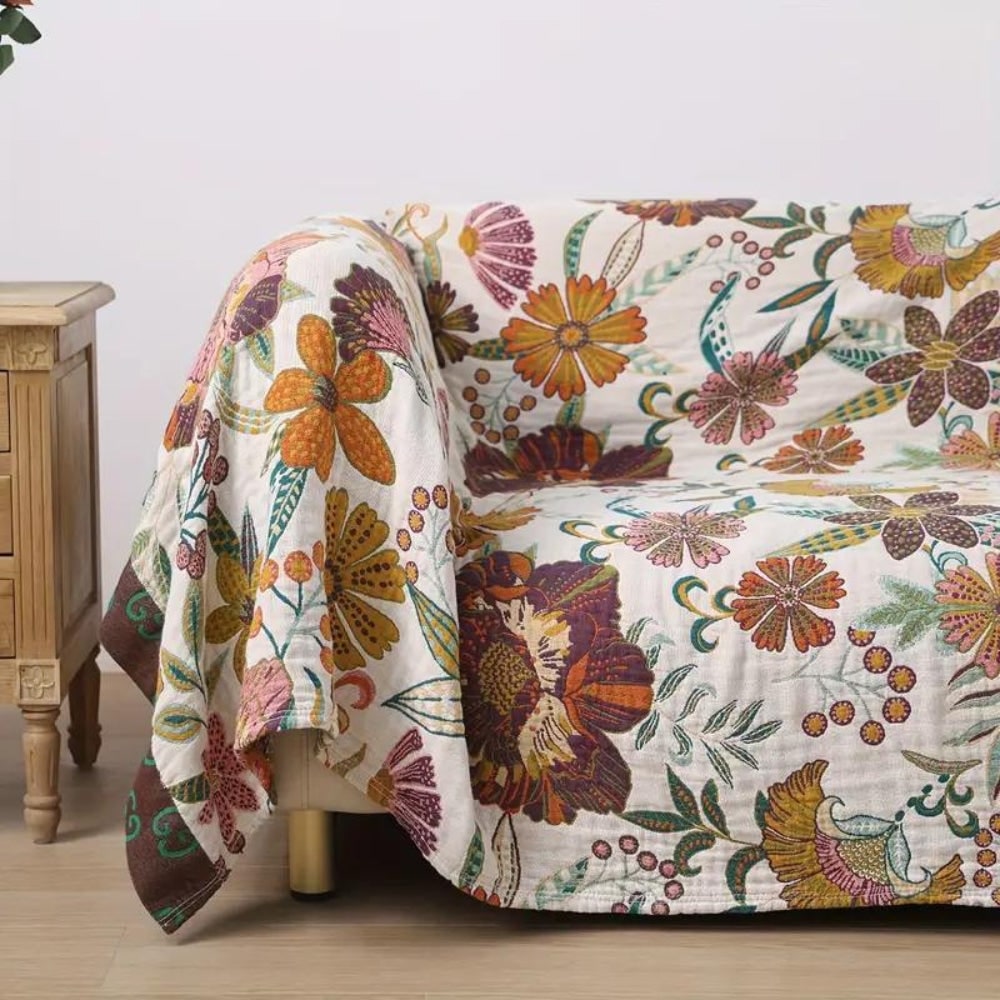 Throw Reversible Cotton Blanket Floral
