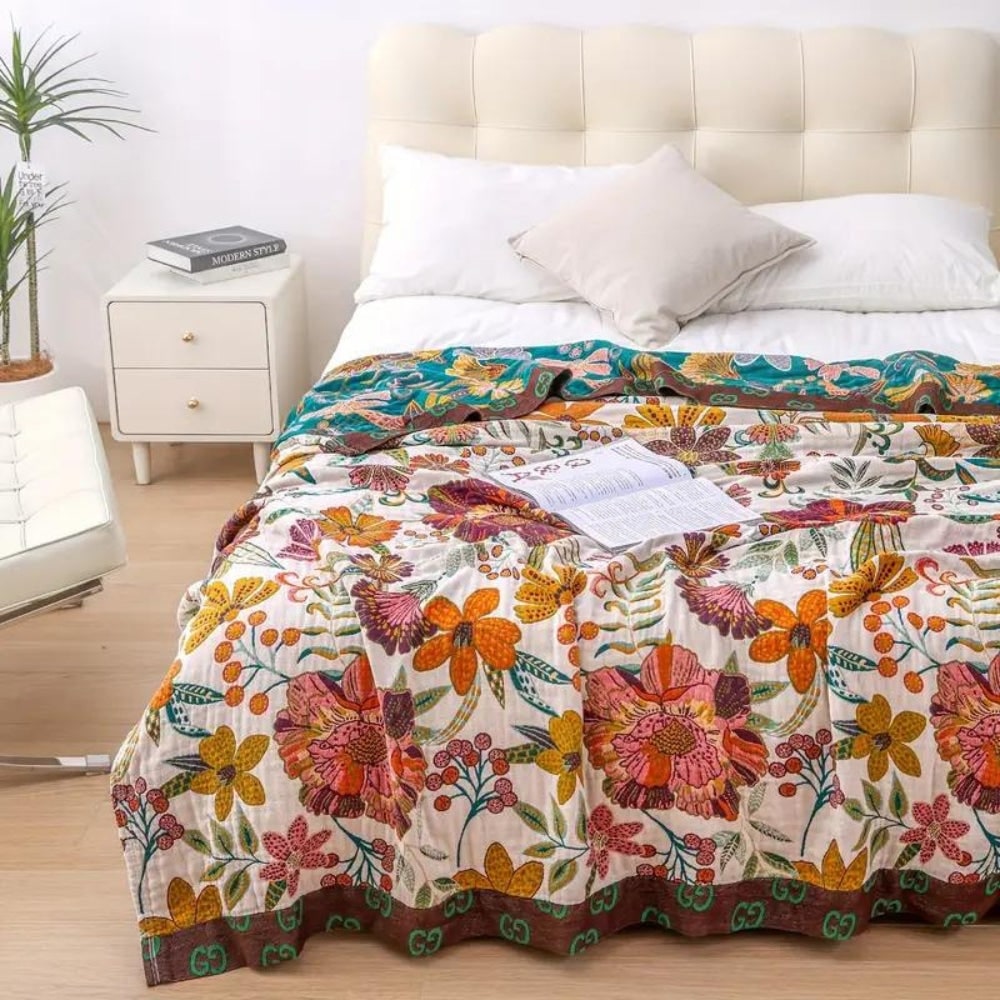 Throw Reversible Cotton Blanket Floral
